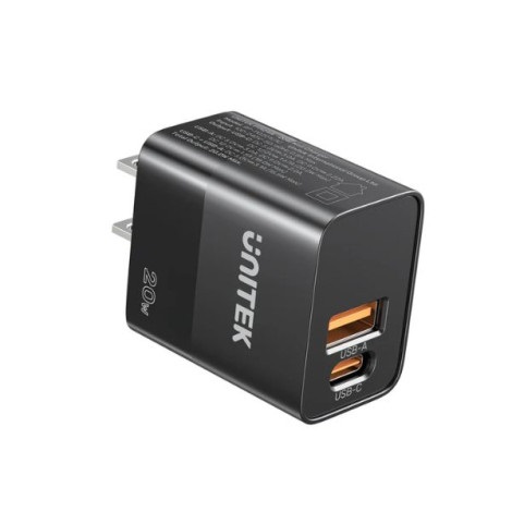 Cốc sạc 2 cổng USB-C và USB-A UNITEK P1124ABK01-US