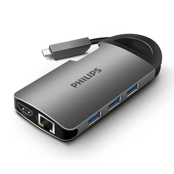 HUB TYPE-C 3.1 ->3 USB 3.0+HDMI+RJ45+SD+TF+TYPE-C PD 1 PHILIPS DLK6518C/94
