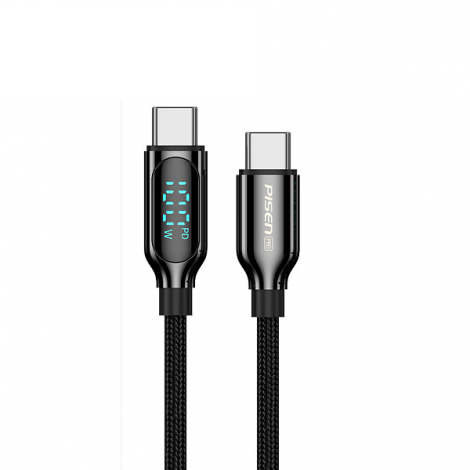 Cáp sạc nhanh có màn hình hiển thị Type-C to Type-C PISEN Pro Dual dài 2m DM-TC20-2000 màu Đen