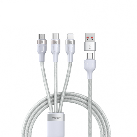 Cáp sạc nhanh 3 trong 2 dài 1.2m Pisen LT-AP05-1200 màu Bạc