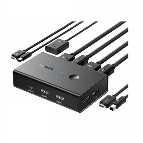 Bộ HDMI KVM Switch 2 cổng có remote điều khiển, kèm dây Ugreen 15166