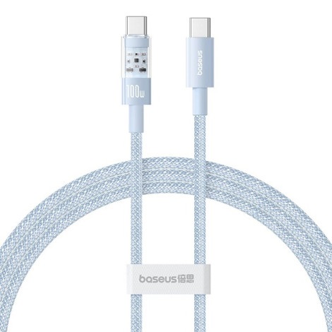 Cáp sạc nhanh Baseus Gem USB-C sang USB-C 1m PD 100W P10373000311-00 Galaxy Blue