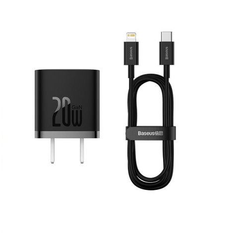 Bộ combo củ sạc + cáp sạc nhanh Lightning 20W Baseus GaN5 Fast Charger 1C CCGN040101