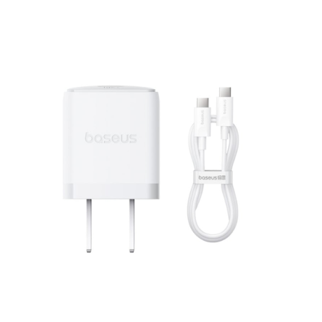 Củ sạc, cáp sạc Type-C Baseus Palm 1C 20W, cáp sạc USB-C to USB-C 60W (20V/3A) 1m Moon White P10111603213-01